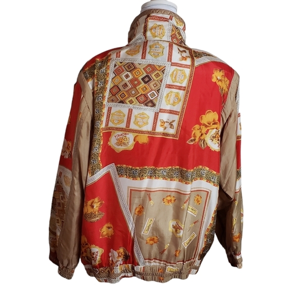 Vintage Mureli 100% Silk Floral Print Bomber Jacket Sz Medium Removable Sleeves - Picture 5 of 16